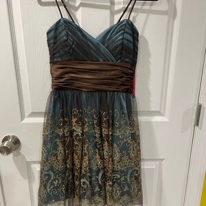 Elegant Teal and Brown Dress
